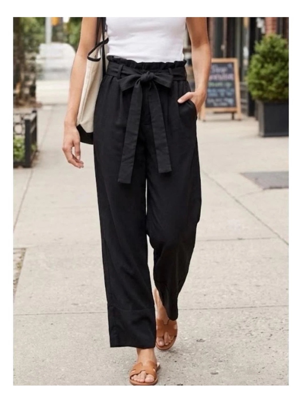 J. Crew Black High Waist Belted Wide Leg Pants US4